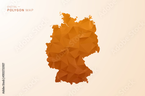 Germany Map - Low Poly Polygon Vector Illustration in Orange Hue, Clean Geometric Style, Isolated on White Background.