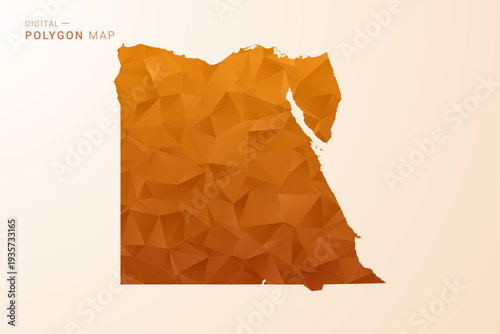 Egypt Map - Low Poly Polygon Vector Illustration in Orange Hue, Clean Geometric Style, Isolated on White Background.