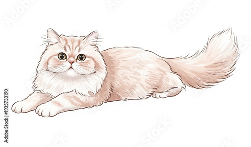 Cute Persian Cat Lying Down Watercolor Style Vector Illustration Isolated on Pure White Background