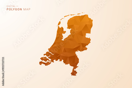 Netherlands Map - Low Poly Polygon Vector Illustration in Orange Hue, Clean Geometric Style, Isolated on White Background.