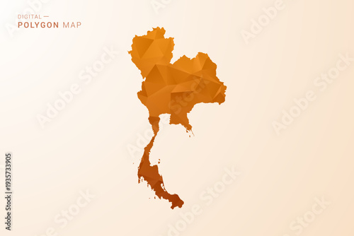 Thailand Map - Low Poly Polygon Vector Illustration in Orange Hue, Clean Geometric Style, Isolated on White Background.
