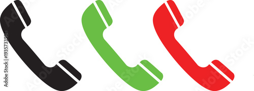 Three colored telephone handsets black green