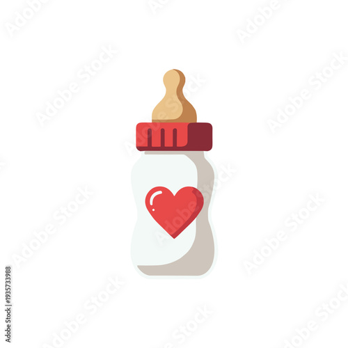baby feeding bottle with red cap and small heart icon on transparent background, for pediatric blogs and nursery design
