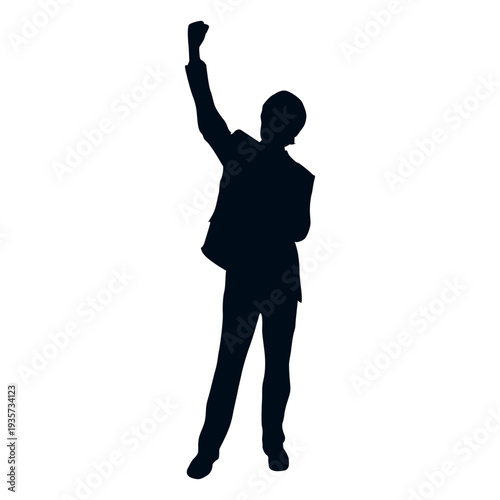 Happy man raising fist silhouette