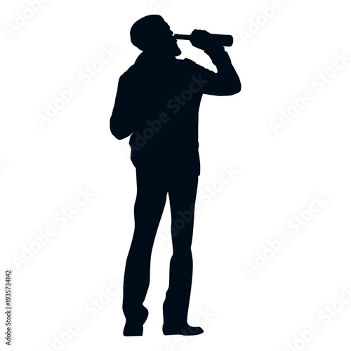 Man drinking wine bottle silhouette