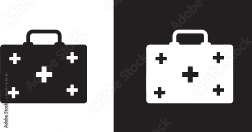 First Aid Box icon. Line act and Solid Black Healthcare Bag Vector silhouette  Illustration. Medical kit icon line art vector
