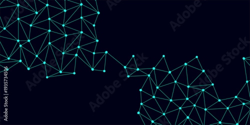 Low Poly Background on Dark Blue Gradient. Design luminous connected lines and dots. The destruction of the abstract font of English letters consists 3d of triangles. Low Poly Background on Dark Blue 