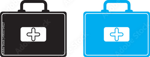 First Aid Box icon. Line act and Solid Black Healthcare Bag Vector silhouette  Illustration. Medical kit icon line art vector