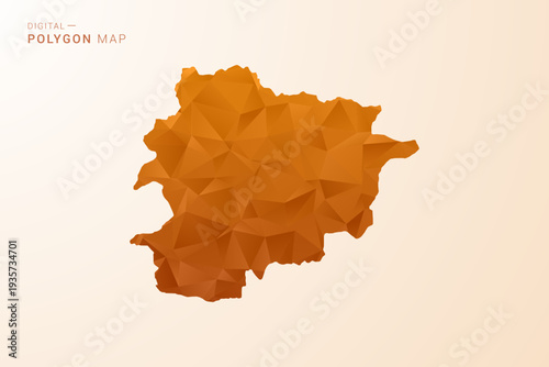 Andorra Map - Low Poly Polygon Vector Illustration in Orange Hue, Clean Geometric Style, Isolated on White Background.