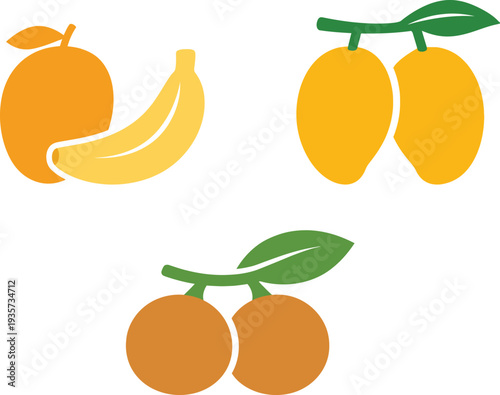 Colorful fruit on white background orange banana