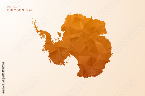 Antarctica Map - Low Poly Polygon Vector Illustration in Orange Hue, Clean Geometric Style, Isolated on White Background.