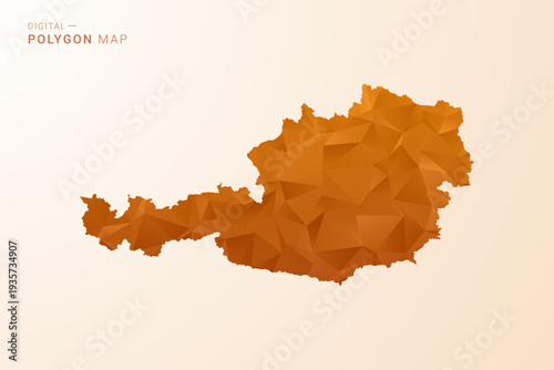 Austria Map - Low Poly Polygon Vector Illustration in Orange Hue, Clean Geometric Style, Isolated on White Background.