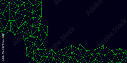 Low Poly Background on Dark Blue Gradient. Design luminous connected lines and dots. The destruction of the abstract font of English letters consists 3d of triangles. Low Poly Background on Dark Blue 
