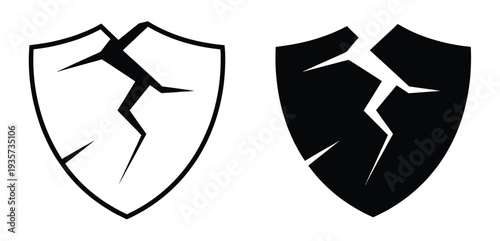 Broken Shield Symbol Vector Defense Failure Logo Templates