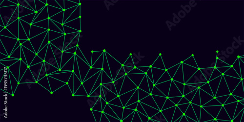 Low Poly Background on Dark Blue Gradient. Design luminous connected lines and dots. The destruction of the abstract font of English letters consists 3d of triangles. Low Poly Background on Dark Blue 