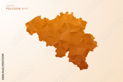 Belgium Map - Low Poly Polygon Vector Illustration in Orange Hue, Clean Geometric Style, Isolated on White Background.