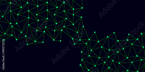 Low Poly Background on Dark Blue Gradient. Design luminous connected lines and dots. The destruction of the abstract font of English letters consists 3d of triangles. Low Poly Background on Dark Blue 
