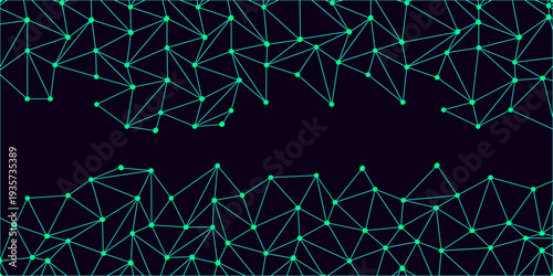 Low Poly Background on Dark Blue Gradient. Design luminous connected lines and dots. The destruction of the abstract font of English letters consists 3d of triangles. Low Poly Background on Dark Blue 