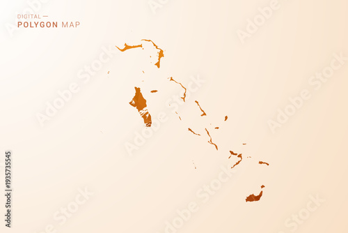 Bahamas Map - Low Poly Polygon Vector Illustration in Orange Hue, Clean Geometric Style, Isolated on White Background.