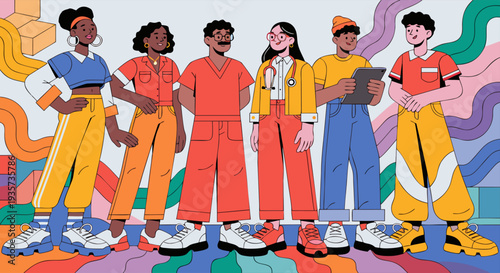 Diverse group of young healthcare professionals united in their passion for patient care and community well-being