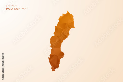 Sweden Map - Low Poly Polygon Vector Illustration in Orange Hue, Clean Geometric Style, Isolated on White Background.
