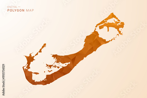 Bermuda Map - Low Poly Polygon Vector Illustration in Orange Hue, Clean Geometric Style, Isolated on White Background.