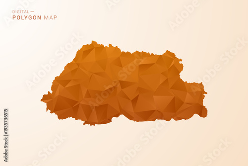 Bhutan Map - Low Poly Polygon Vector Illustration in Orange Hue, Clean Geometric Style, Isolated on White Background.