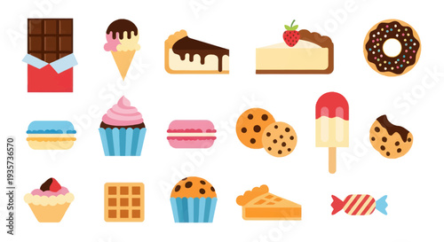 Assortment of sweet desserts in flat illustration