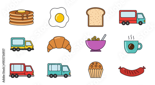 Breakfast food and delivery icons