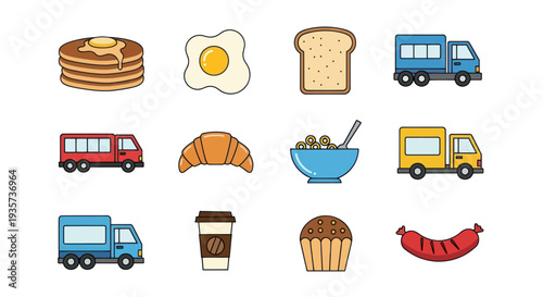 Breakfast food and transportation icons