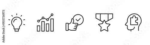 Success and growth web icons inline style. Handshake, growth profit, innovation, increase sale, coaching, progress, strategy, achievement, collection. Vector illustration.