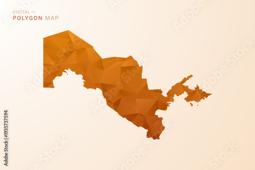 Uzbekistan Map - Low Poly Polygon Vector Illustration in Orange Hue, Clean Geometric Style, Isolated on White Background.
