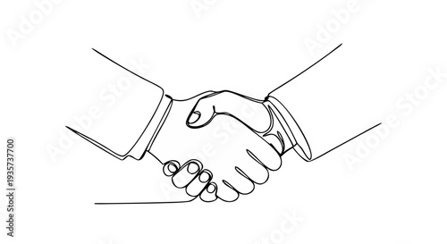 Continuous One Line Business Handshake Vector – Minimal Black Line Art Partnership Illustration