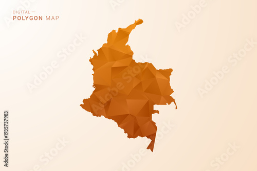 Colombia Map - Low Poly Polygon Vector Illustration in Orange Hue, Clean Geometric Style, Isolated on White Background.