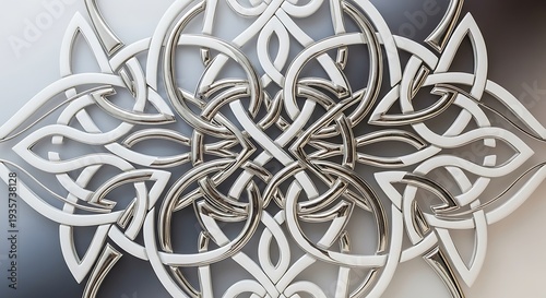 Elegant Knotwork Design in Silver and White on a Smooth Gradient Backdrop