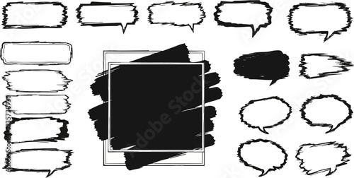 Assortment of hand-drawn, rough-edged speech and text boxes