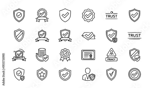 Shield Protection and Security Line Icon Set