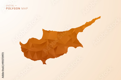Cyprus Map - Low Poly Polygon Vector Illustration in Orange Hue, Clean Geometric Style, Isolated on White Background.
