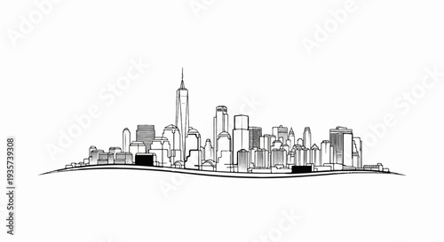 Minimalist black and white sketch of a modern city skyline