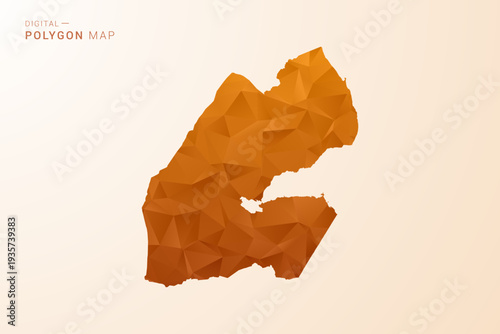 Djibouti Map - Low Poly Polygon Vector Illustration in Orange Hue, Clean Geometric Style, Isolated on White Background.