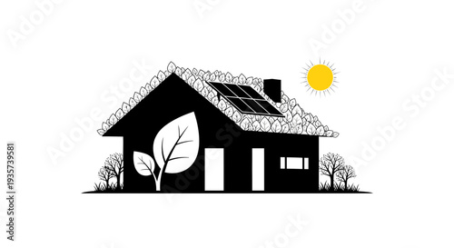 Eco-friendly house with solar panels on the roof.
