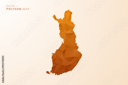 Finland Map - Low Poly Polygon Vector Illustration in Orange Hue, Clean Geometric Style, Isolated on White Background.