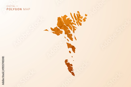 Faroe Islands Map - Low Poly Polygon Vector Illustration in Orange Hue, Clean Geometric Style, Isolated on White Background.