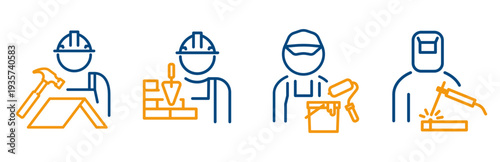 mason icon, welder, painter, roof worker, set outline icon, building profession icons