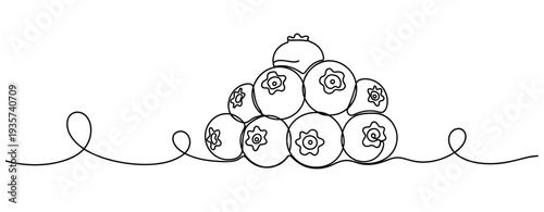 Pile of blueberries arranged on continuous line surface. none editable strokes