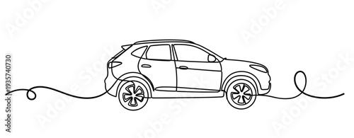 Compact suv parked on continuous line road background. none editable strokes