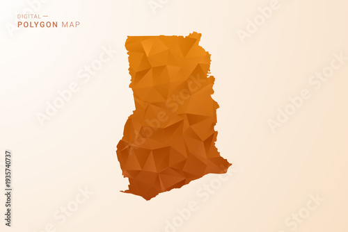 Ghana Map - Low Poly Polygon Vector Illustration in Orange Hue, Clean Geometric Style, Isolated on White Background.