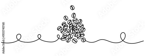 Coffee beans scattered along continuous line on white background. none editable strokes