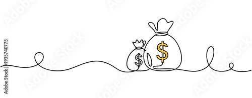 Money bags with dollar symbols in continuous line illustration. none editable strokes