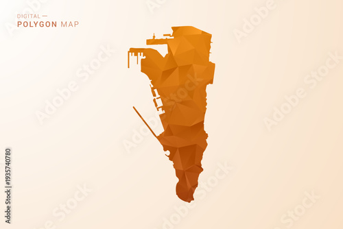 Gibraltar Map - Low Poly Polygon Vector Illustration in Orange Hue, Clean Geometric Style, Isolated on White Background.